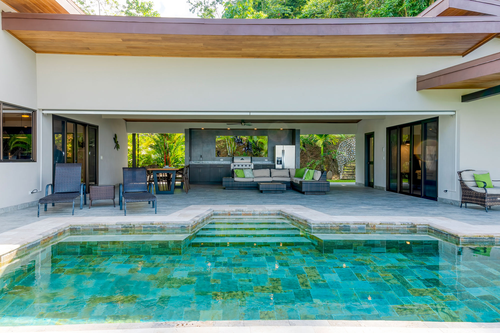 The pool and open-air living space at Villa Ballena